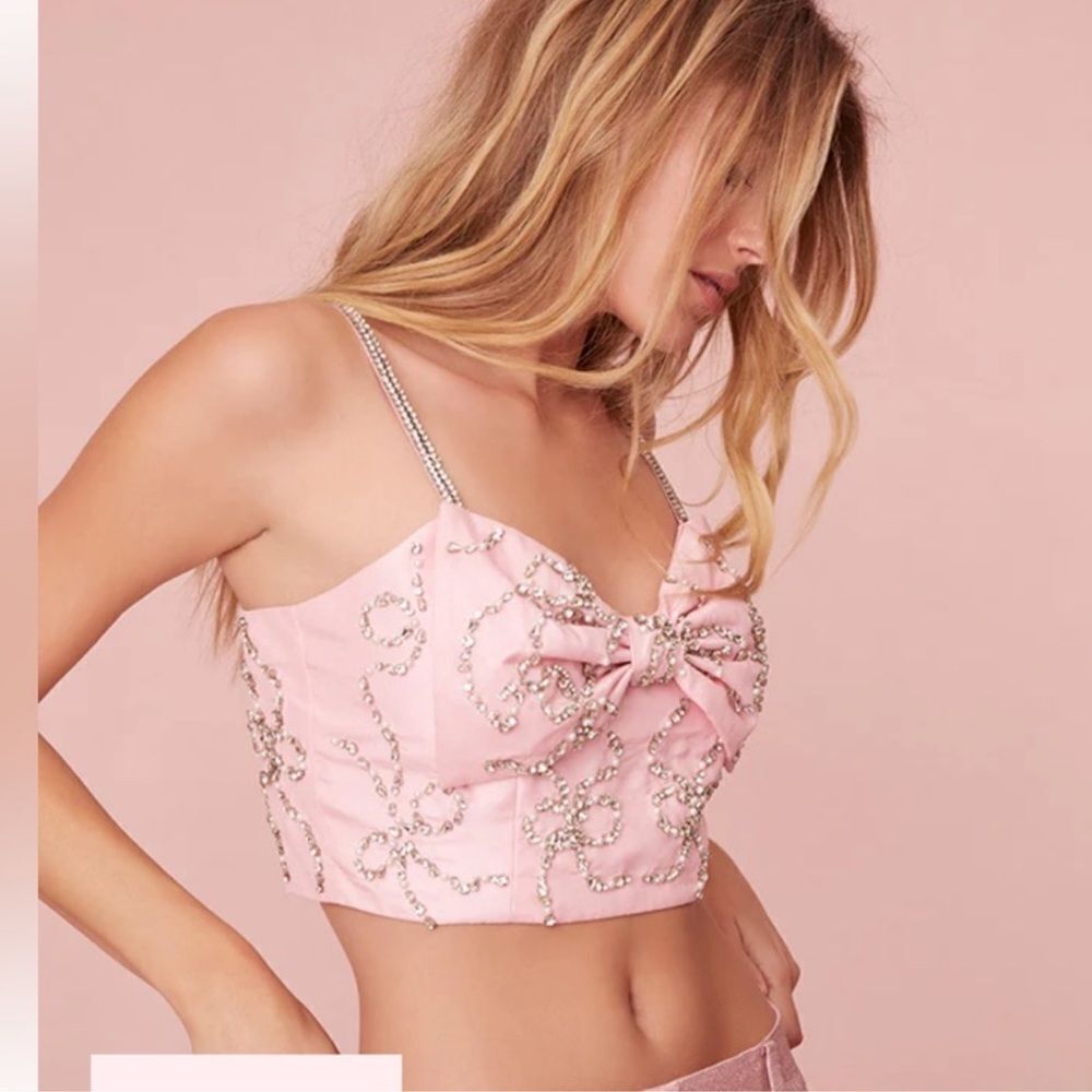 NWT LoveShackFancy - Arlitta Embellished Cropped Top - Pink - Size 2 - Picture 10 of 12